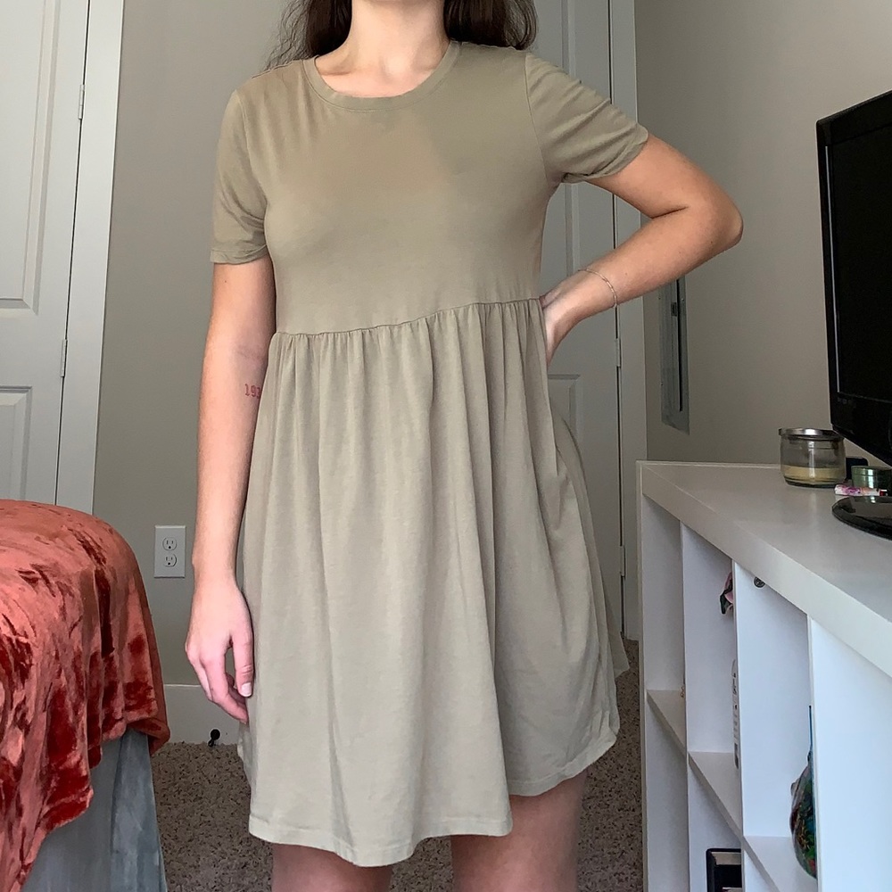 Olive Green Oversized Smocked Dress